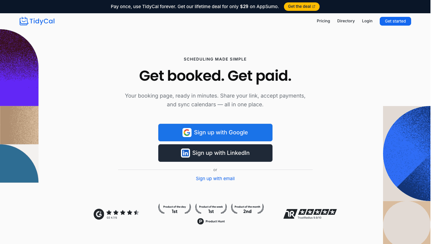 TidyCal scheduling page website