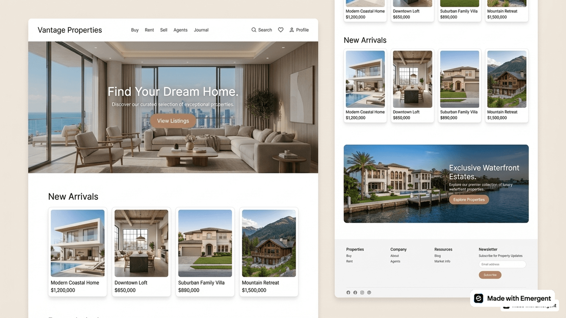 Real estate website made with emergent
