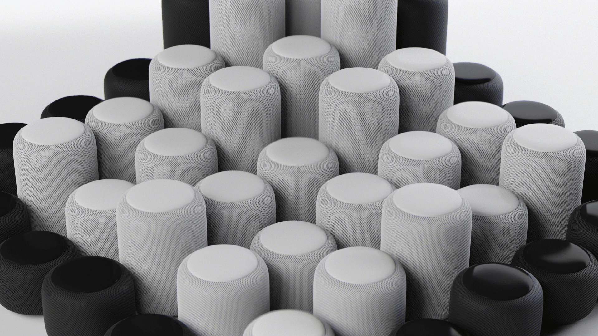 Mainframe product work: apple speaker in scale context in a photorealistic lifestyle CGI style for brand campaigns.