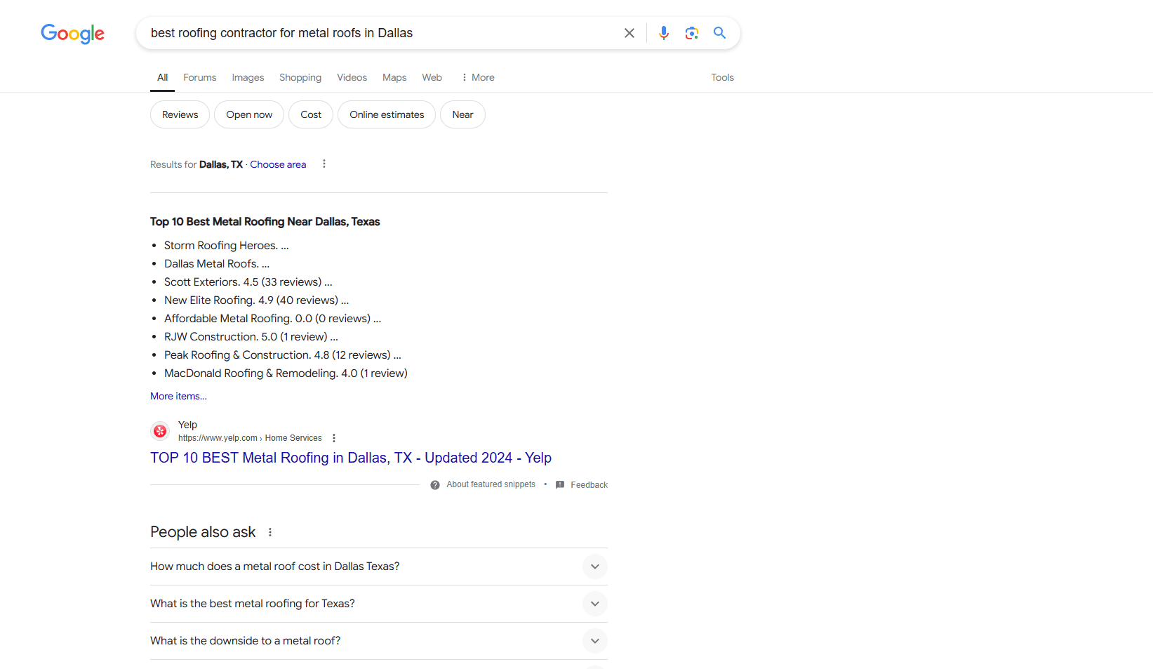 using long-tail local roofing keyword