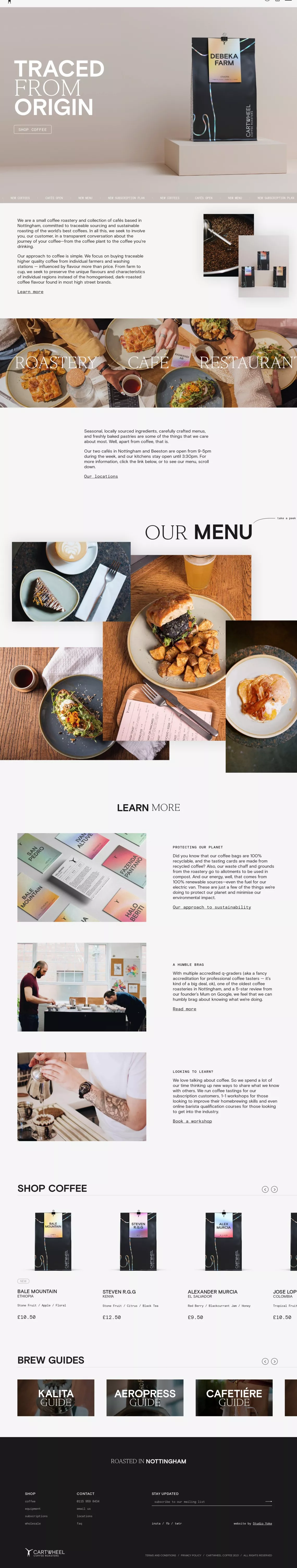 Cartwheel Coffee ecommerce page screenshot showcasing Food & Drinks and Local Business design