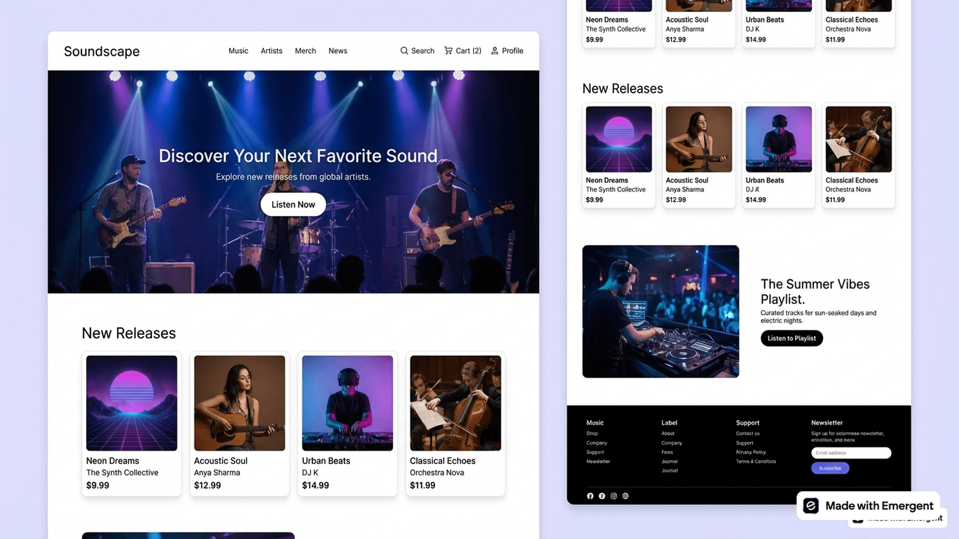 music website made with emergent