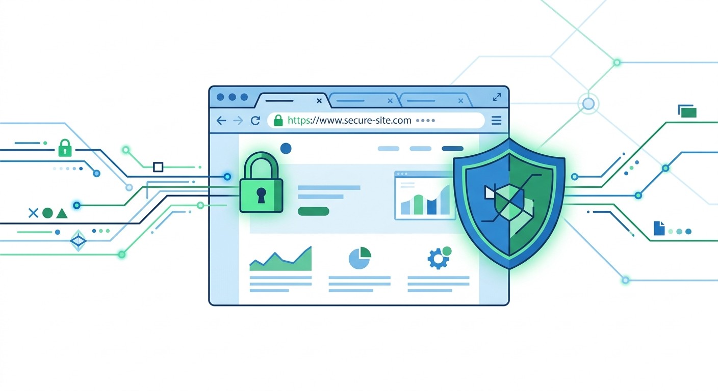 A secure website with HTTPS enabled, showing the browser padlock and an SSL security shield