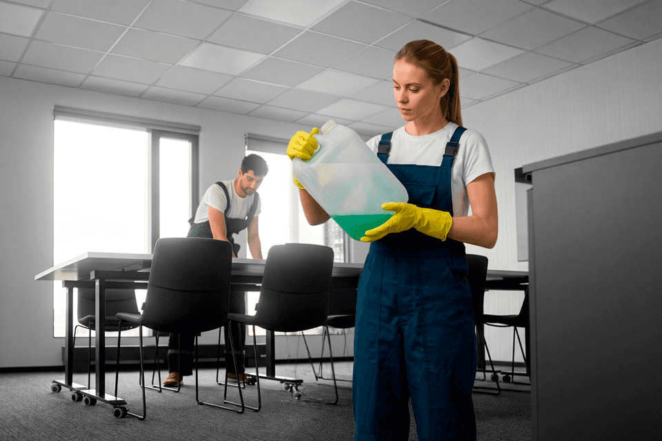Cheerful woman at desk
