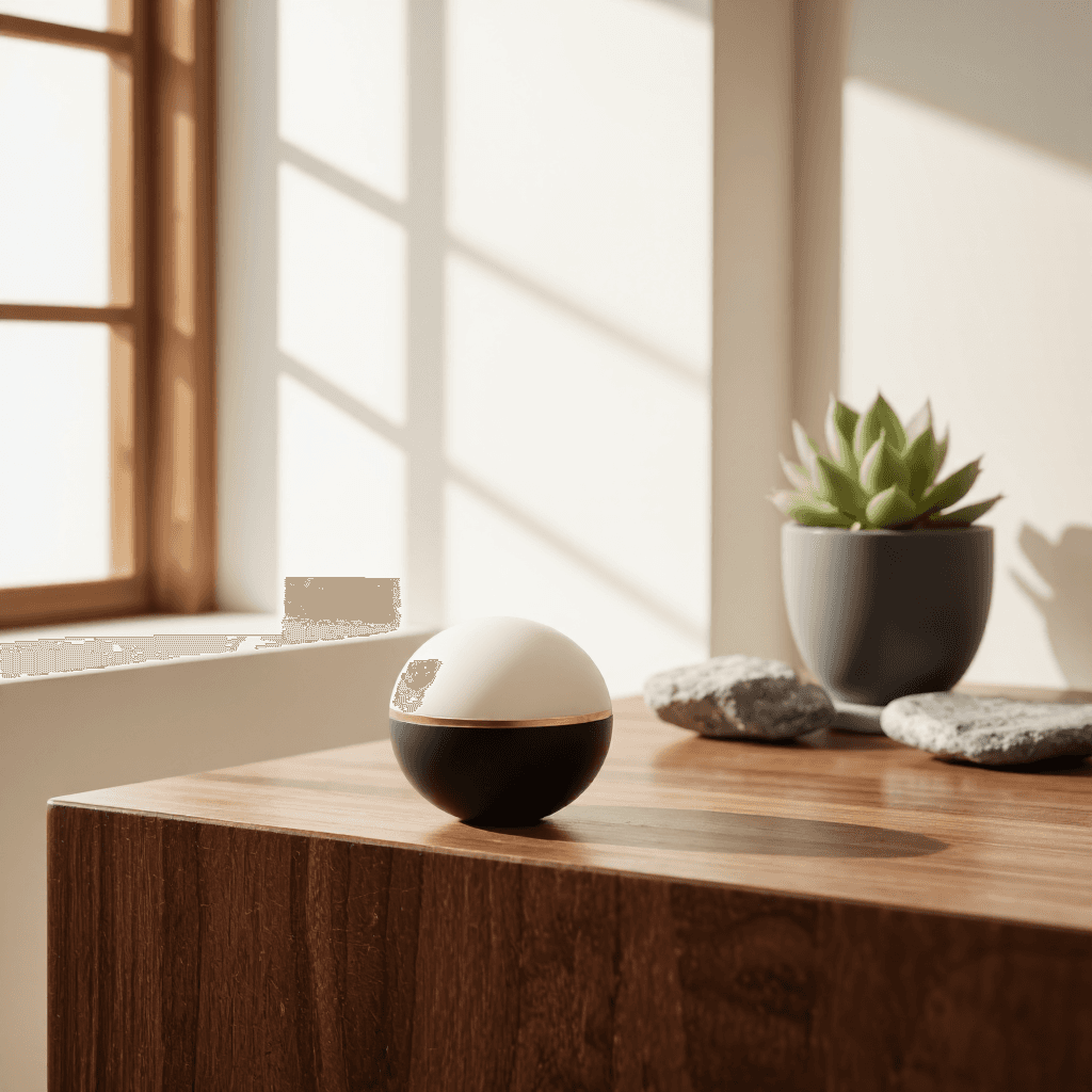 product photography of a spherical cosmetic applicator