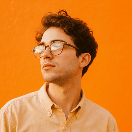 persona portrait image man with orange background and person's image on top