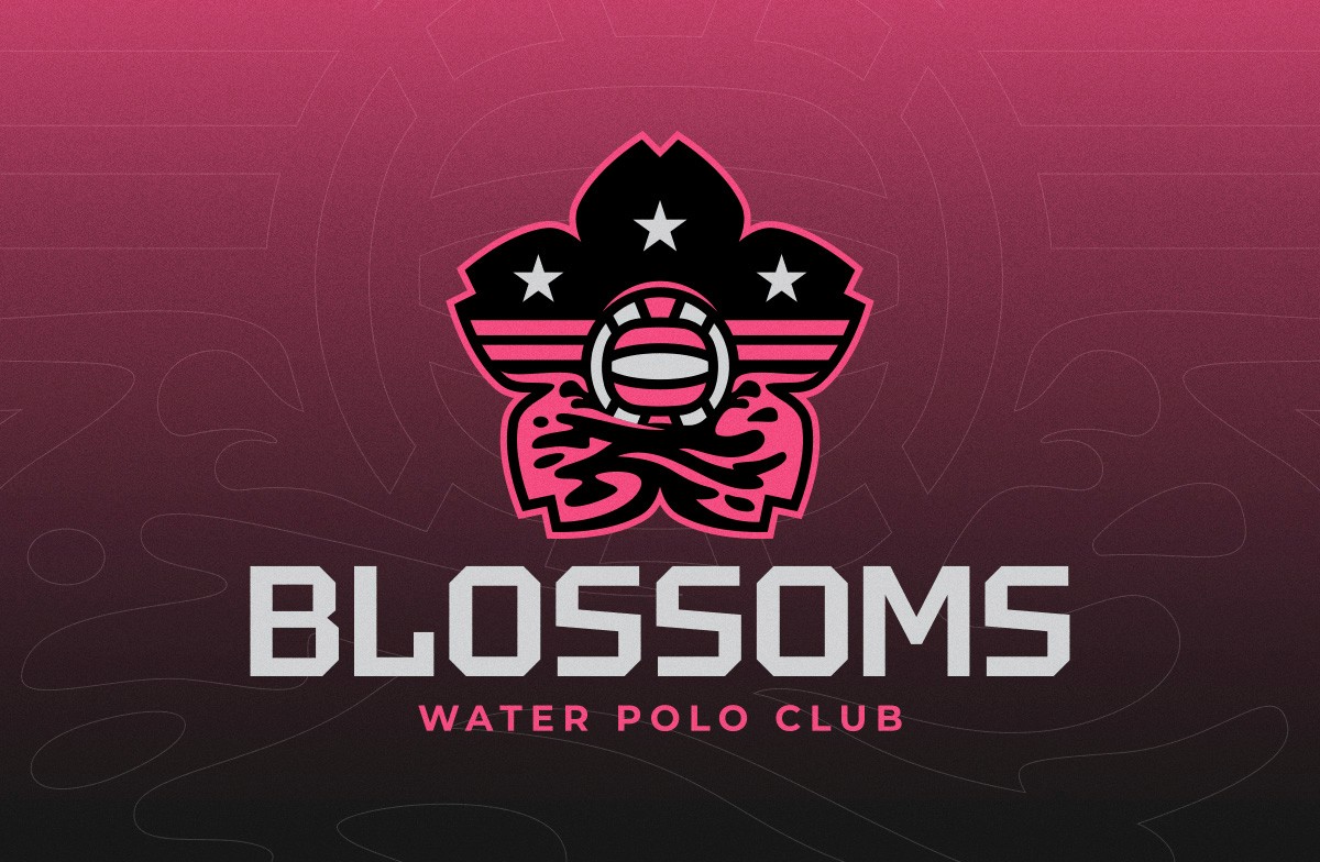 Blossoms Water Polo Club logo on black to gradient background.