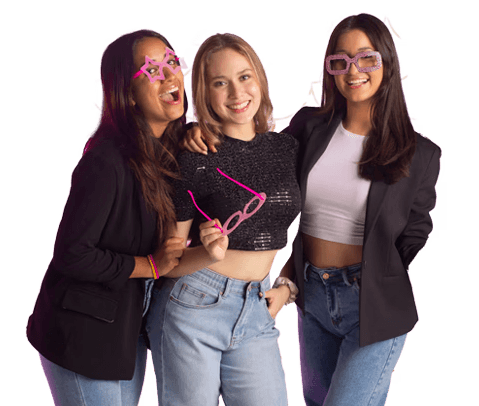 Beautful woman smiling and holding her cheeks