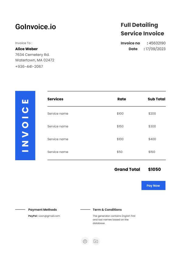 Full Detailing Service Invoice