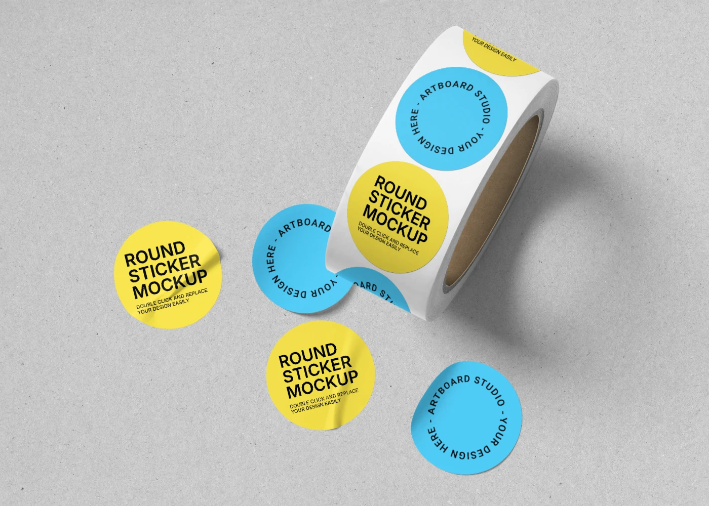 Round sticker mockups with roll