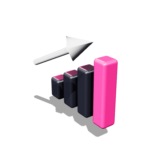 Three dimensional icon of a rising bar chart