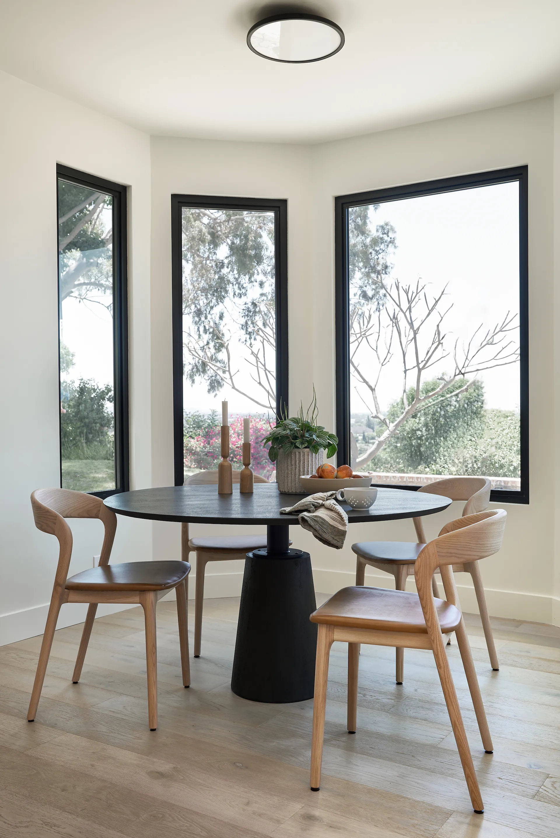Close-up view of the breakfast nook showcasing seating details. Photo by Todd Huge.
