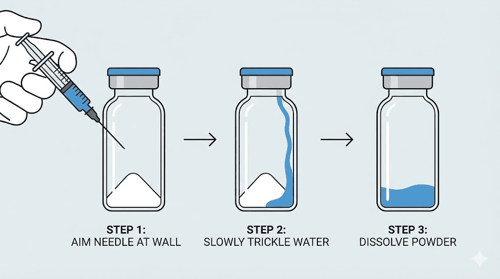 Correct technique for injecting bacteriostatic water into semaglutide vial