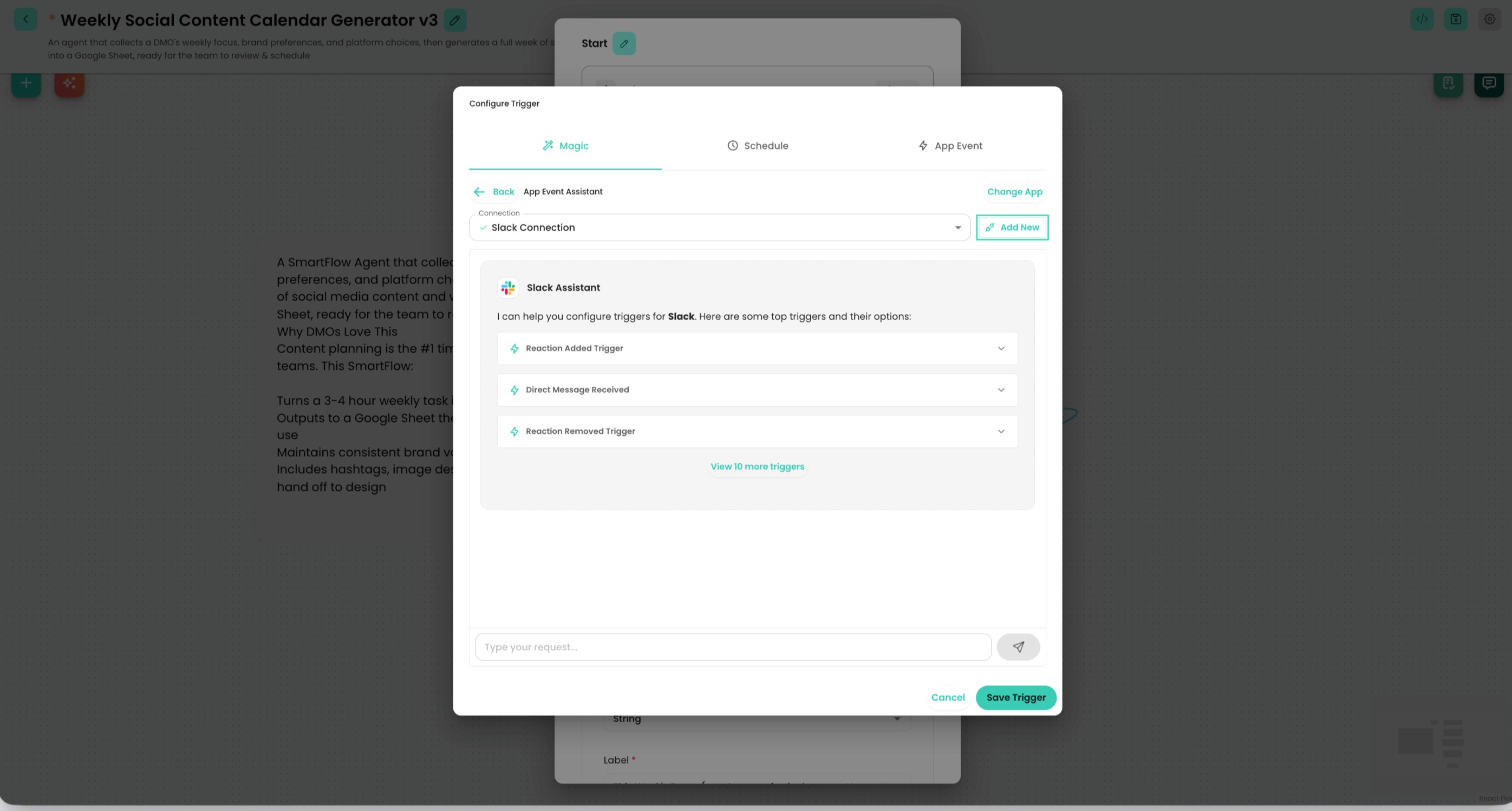 Setting up the Slack trigger takes about 5 minutes