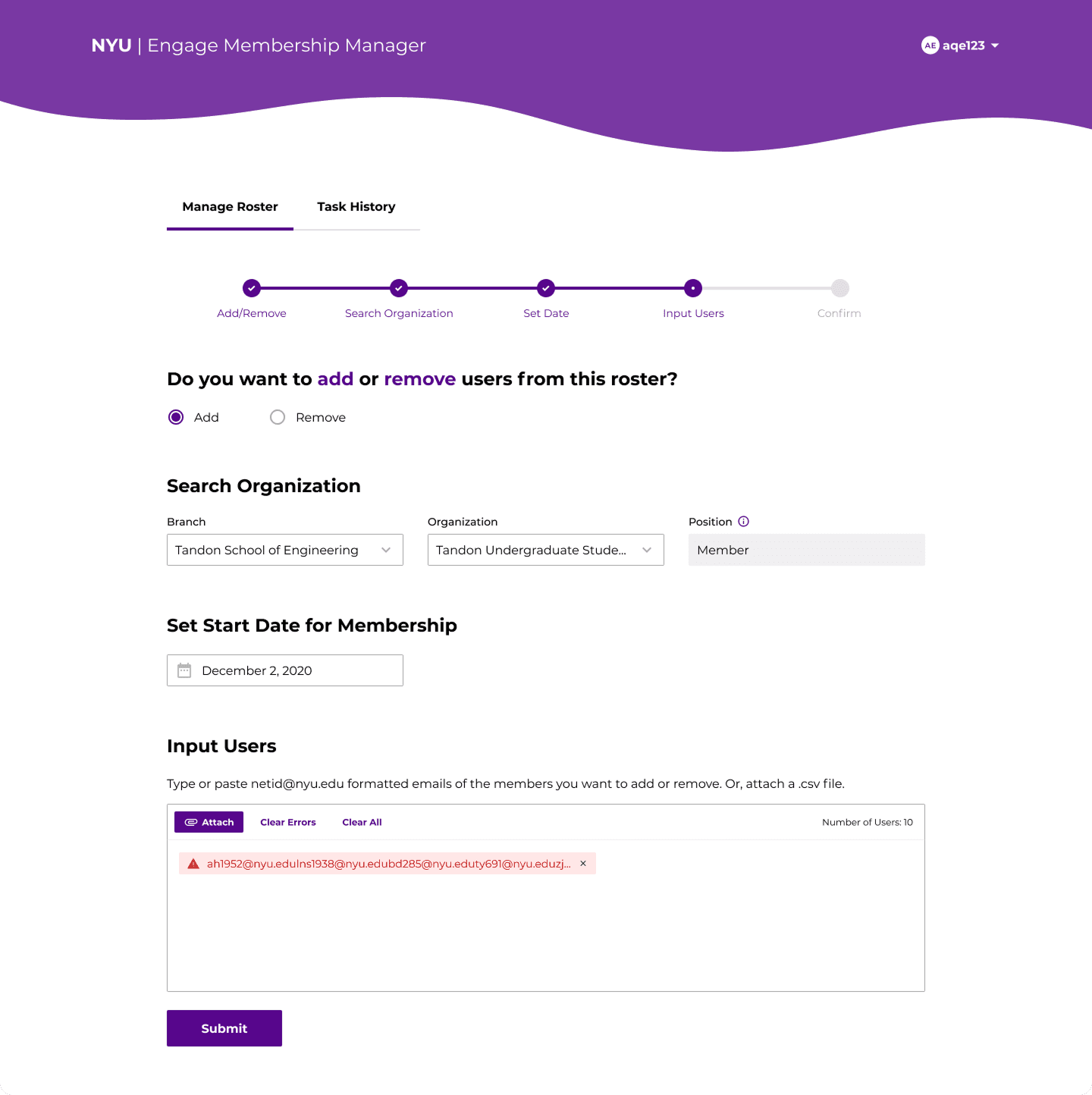 Error case where the copy and pasted list has all of the emails without spaces between them