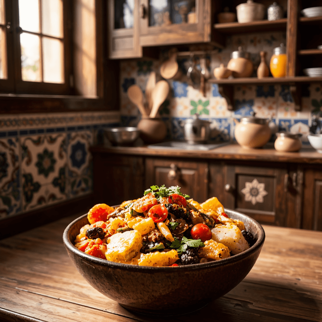product photography of bowl of mixed cooked food