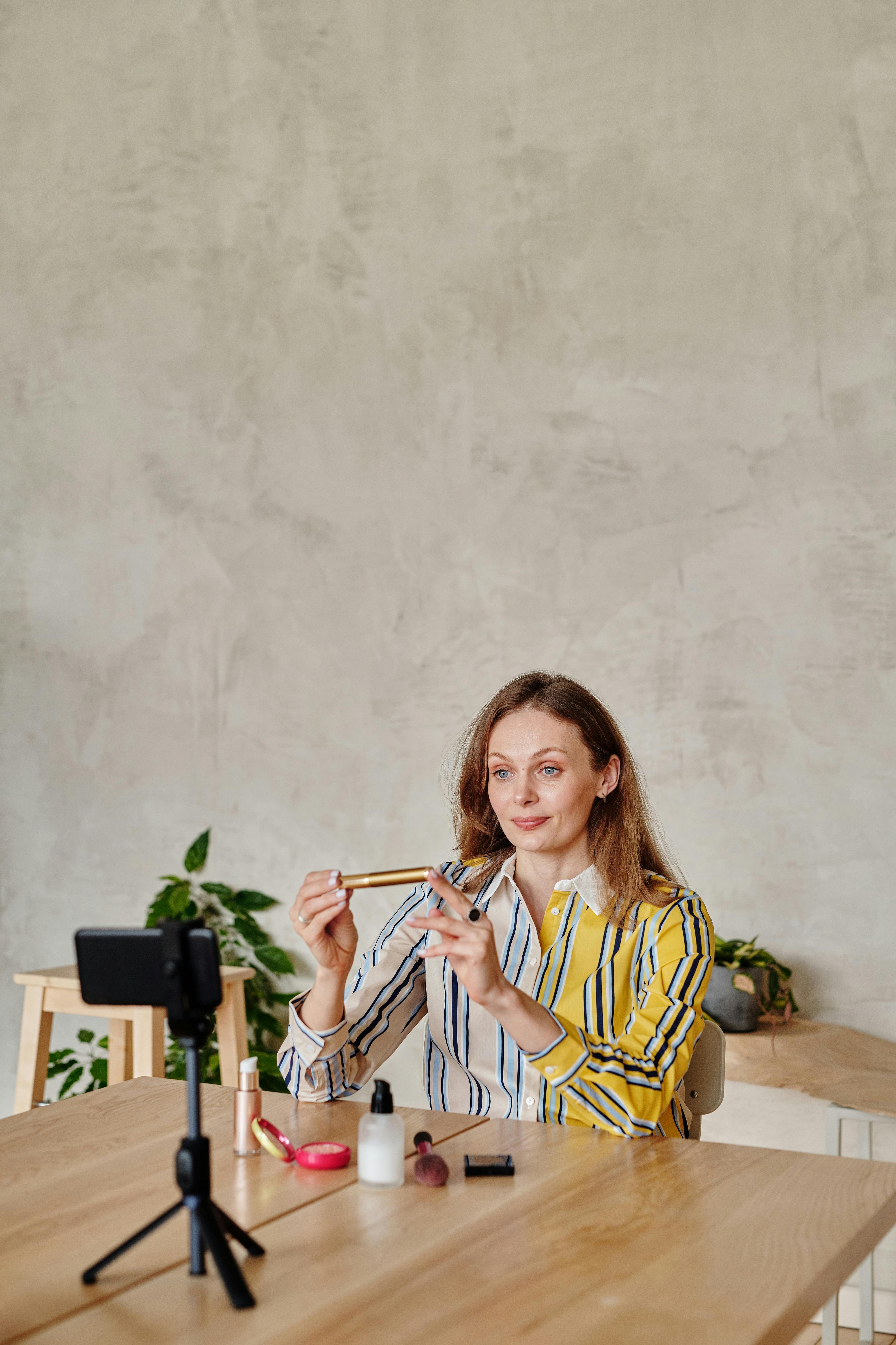 reator recording product review video showcasing item for TikTok Shop collaboration and influencer marketing campaign