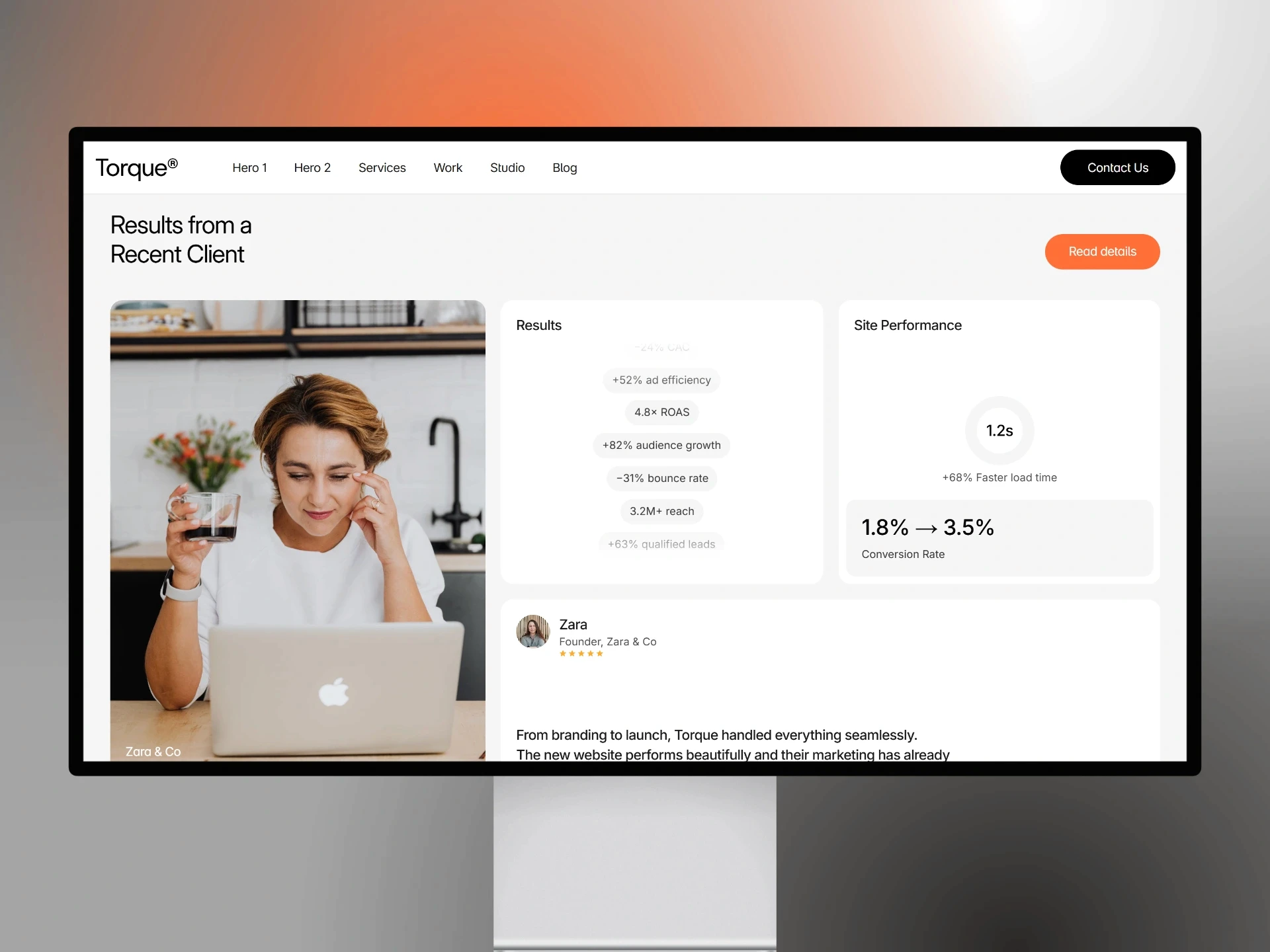 Humanly studio template thumbnail with dark black background and orange accent color