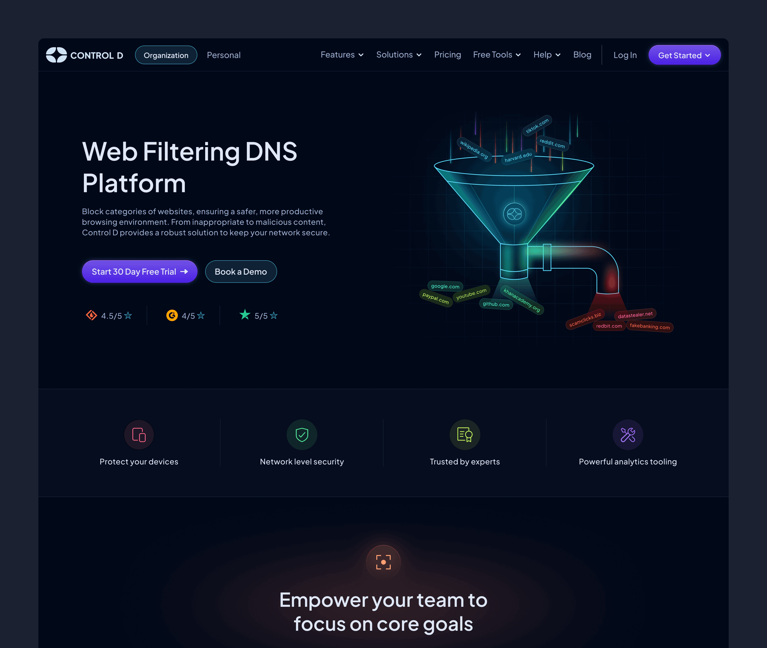 Control D web filtering page design by UMDA Design Agency based in Sweden. VPN website design. Framer VPN website design.