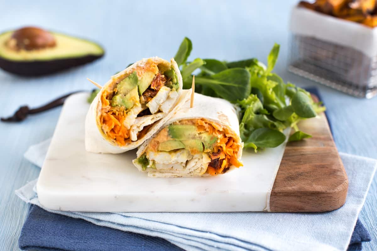 Grilled halloumi paired with zesty lemon mayo for a bright, flavourful vegetarian wrap