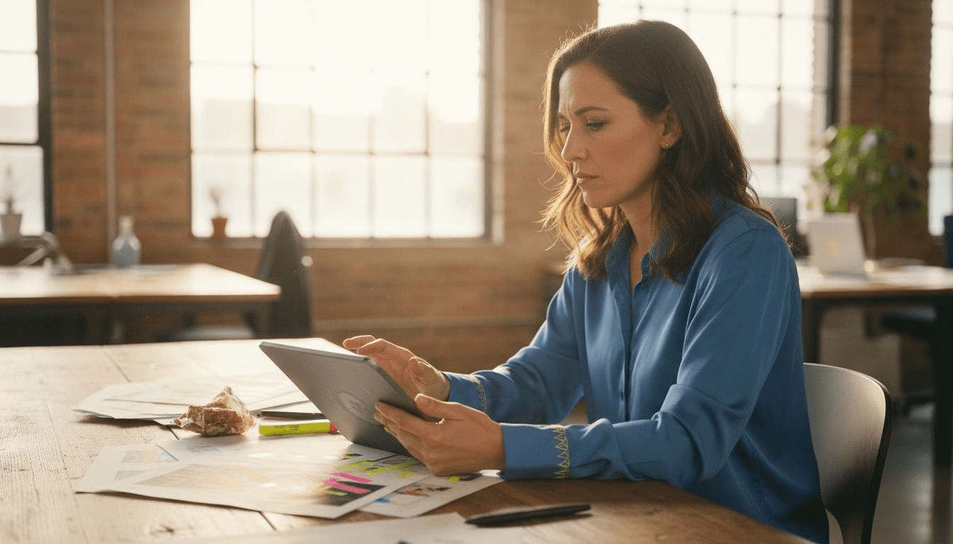 Marketer reviewing retail ad creative designs