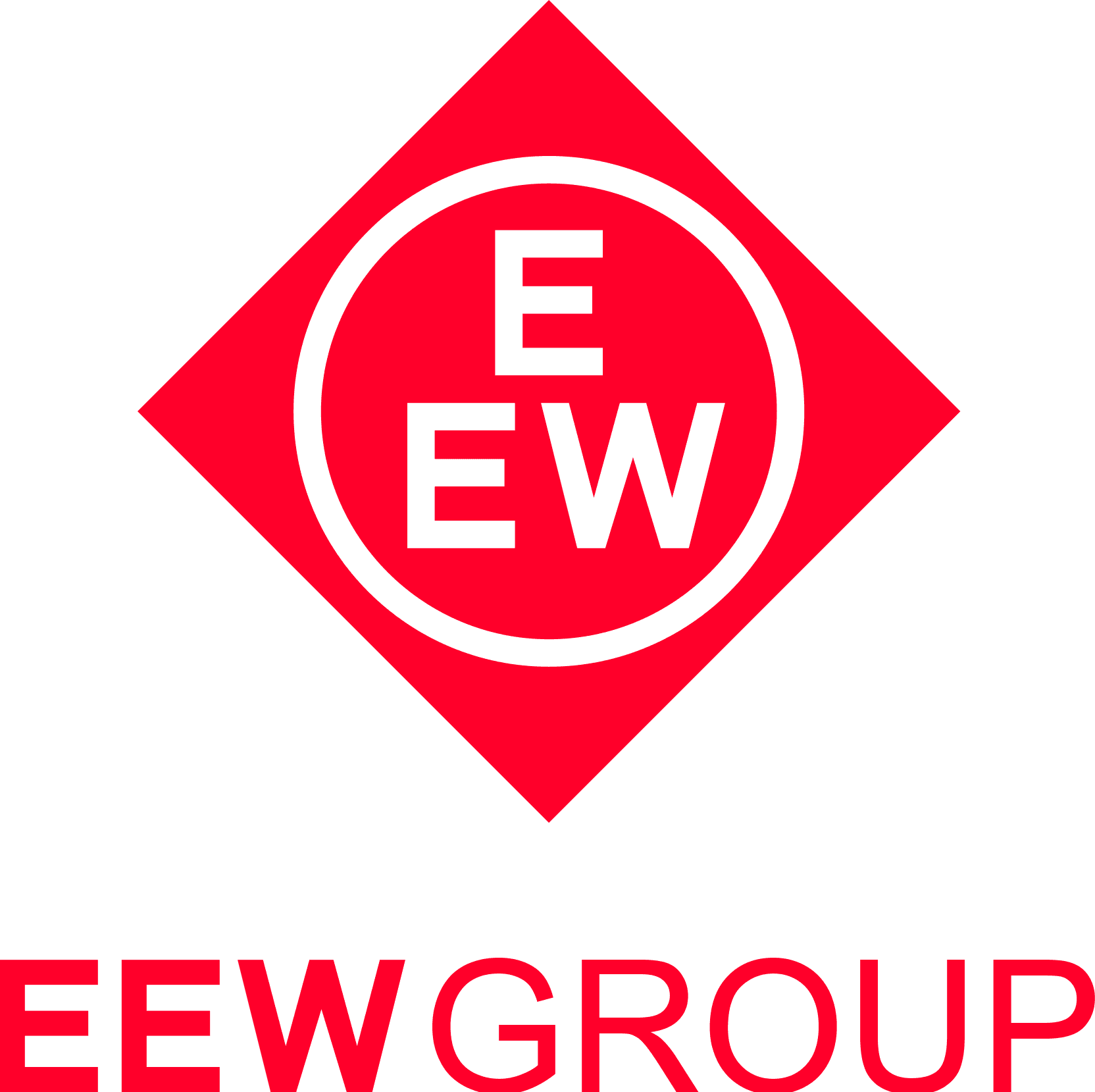 Das Logo der EEW-Gruppe zeigt eine rote Raute mit den Buchstaben E und W darin.