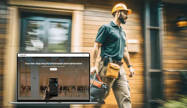Retail maintenance platform website with technician workflow and service management interface