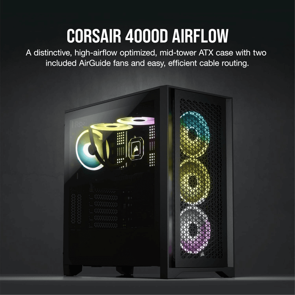 Corsair Tempered Glass, Alloy Steel 4000D Airflow Tempered Glass Mid-Tower ATX Case