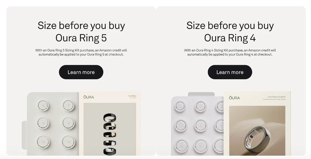 Oura Amazon Brand Store example using product education and comparison content