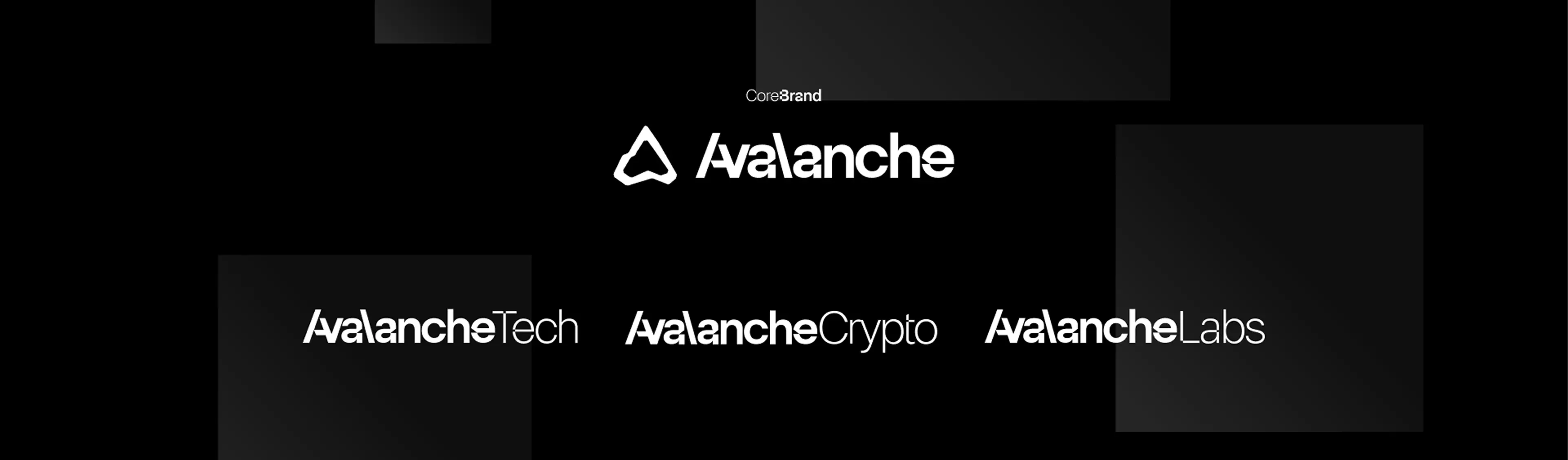 Three sub-brand lockups — Avalanche Core, Avalanche Crypto, and Avalanche Labs