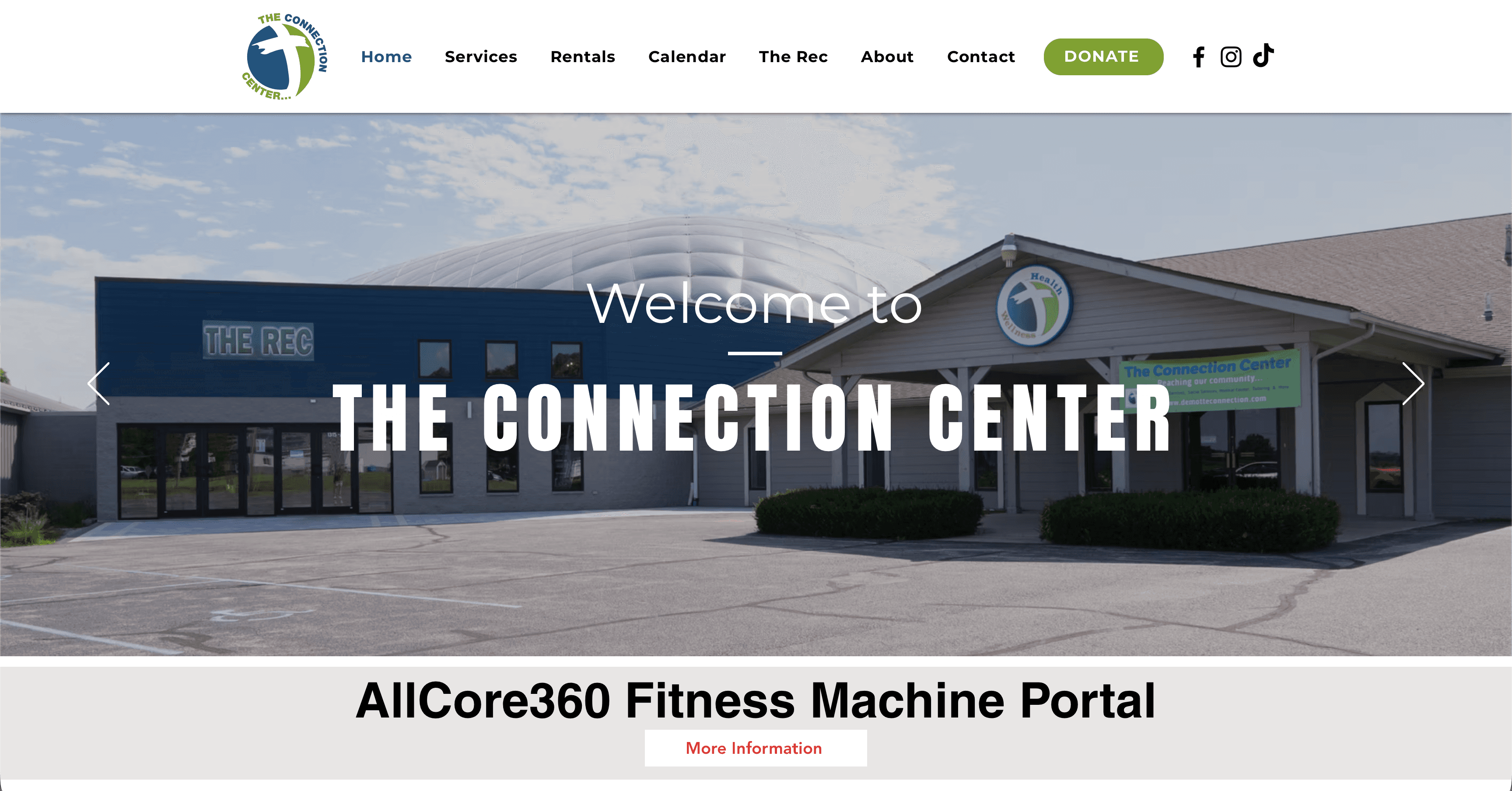Homepage of The Connection Center website.