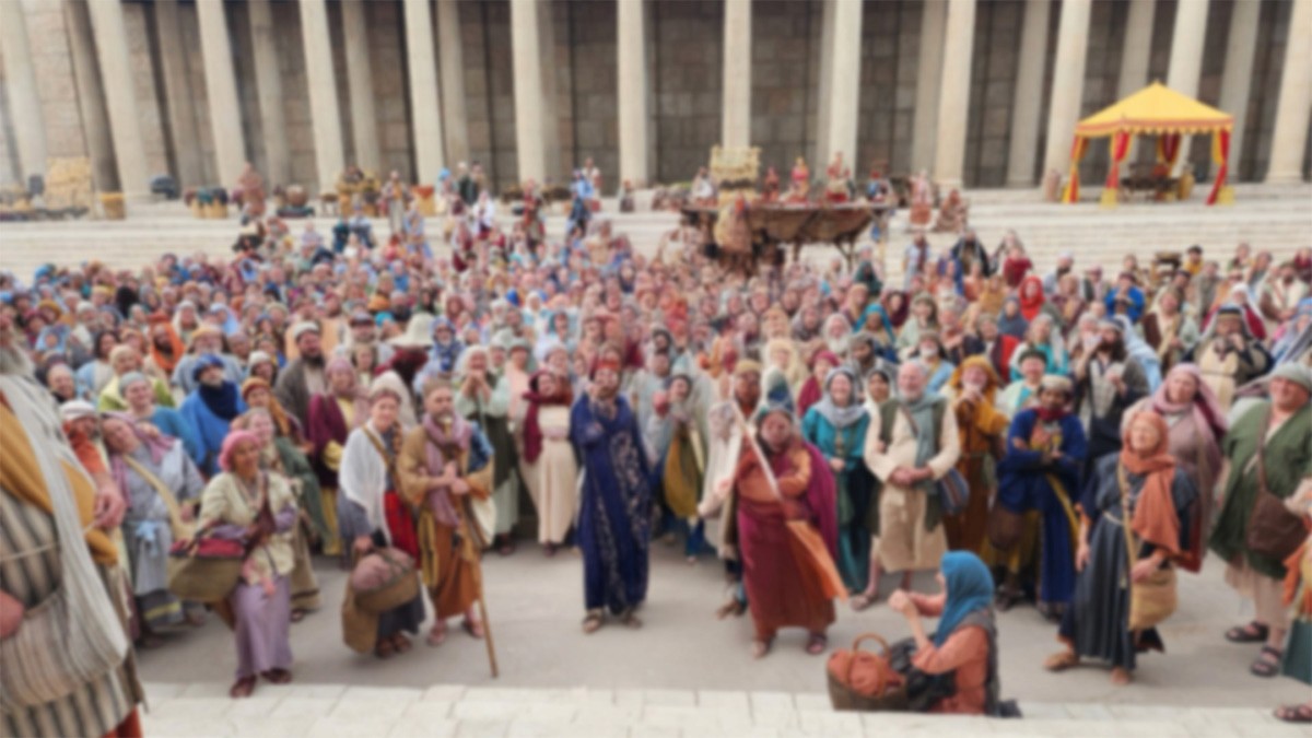 A blurry background of the set of The Chosen