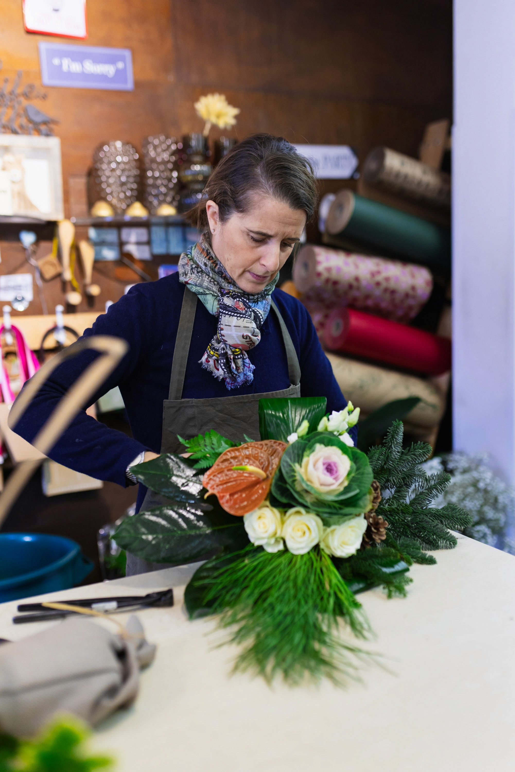 Francesca creating a flower composition