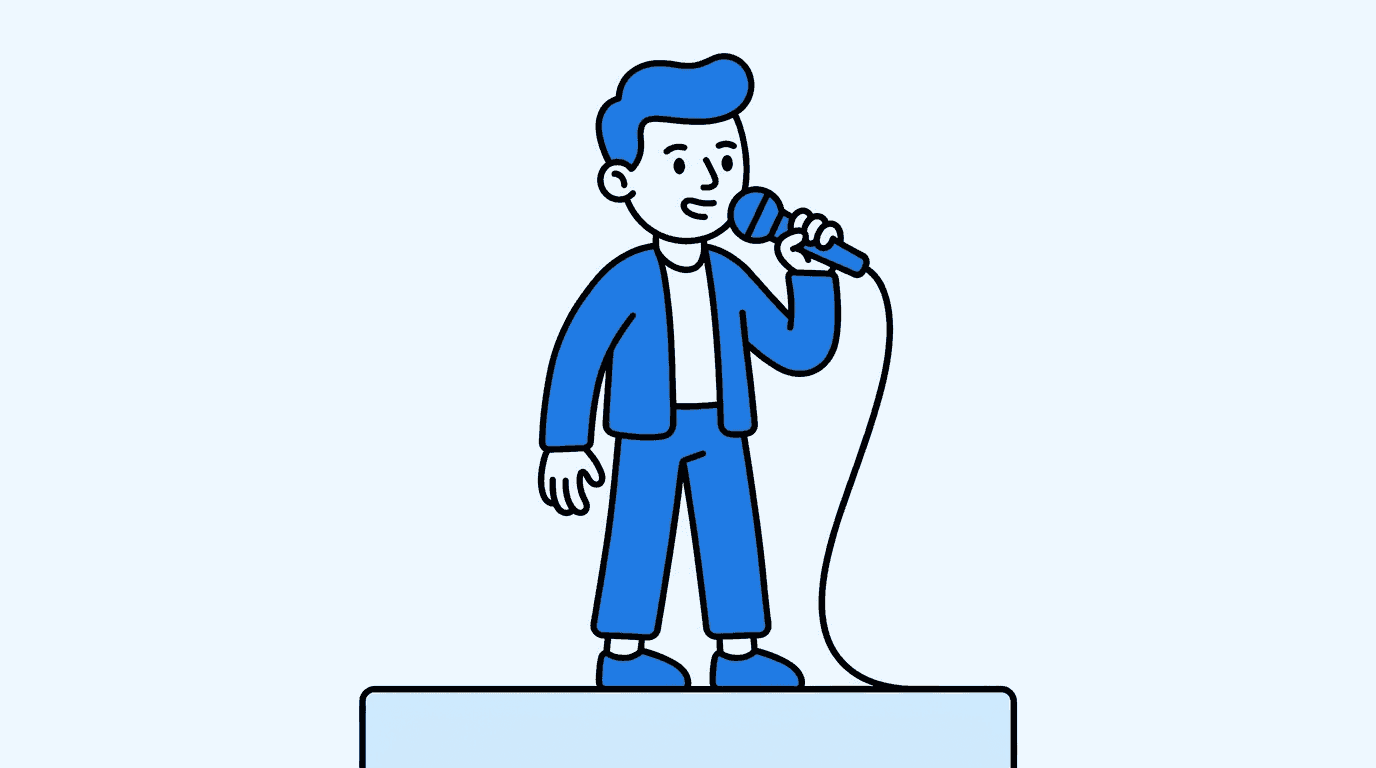 person speaking on a microphone