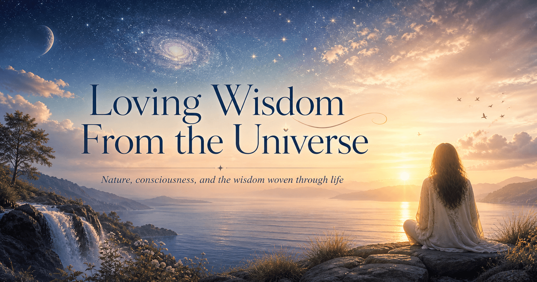 Loving Wisdom from the Universe landscape image with sky, water and light.