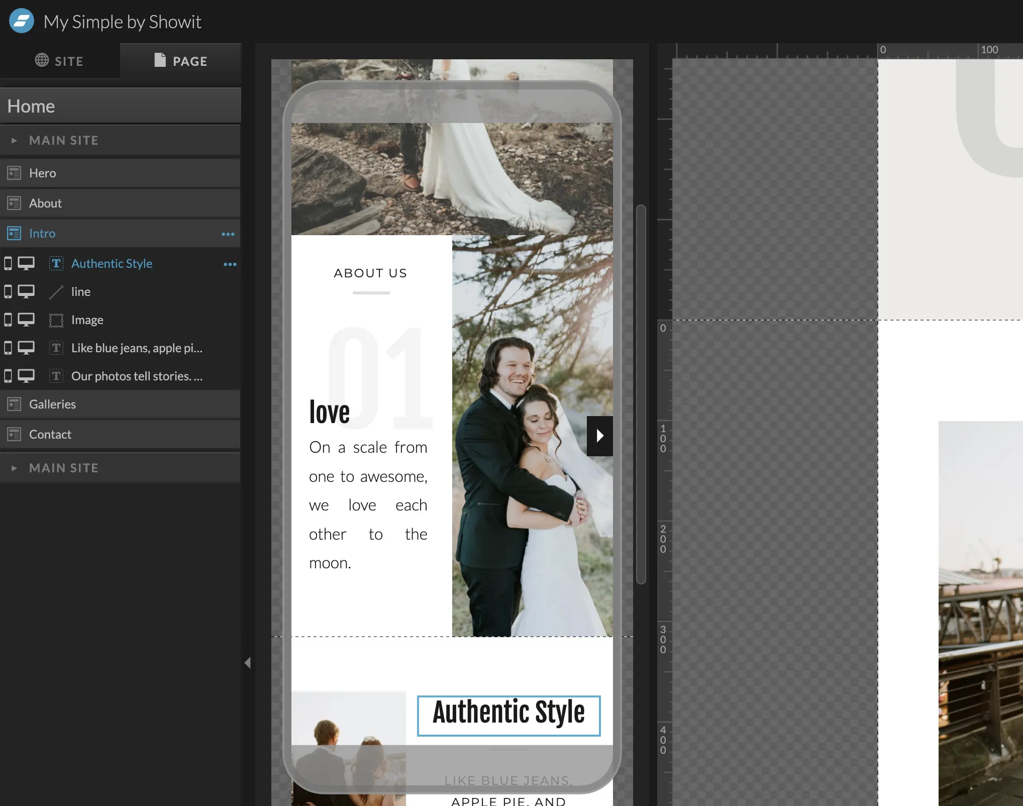 A screenshot of the responsive design features in Showit