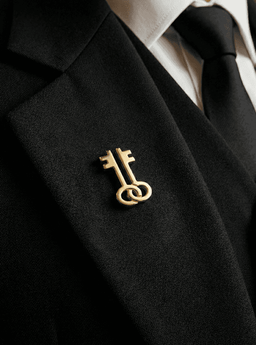 золотой ключ на тёмной ткани, символ частного доступа и сервиса