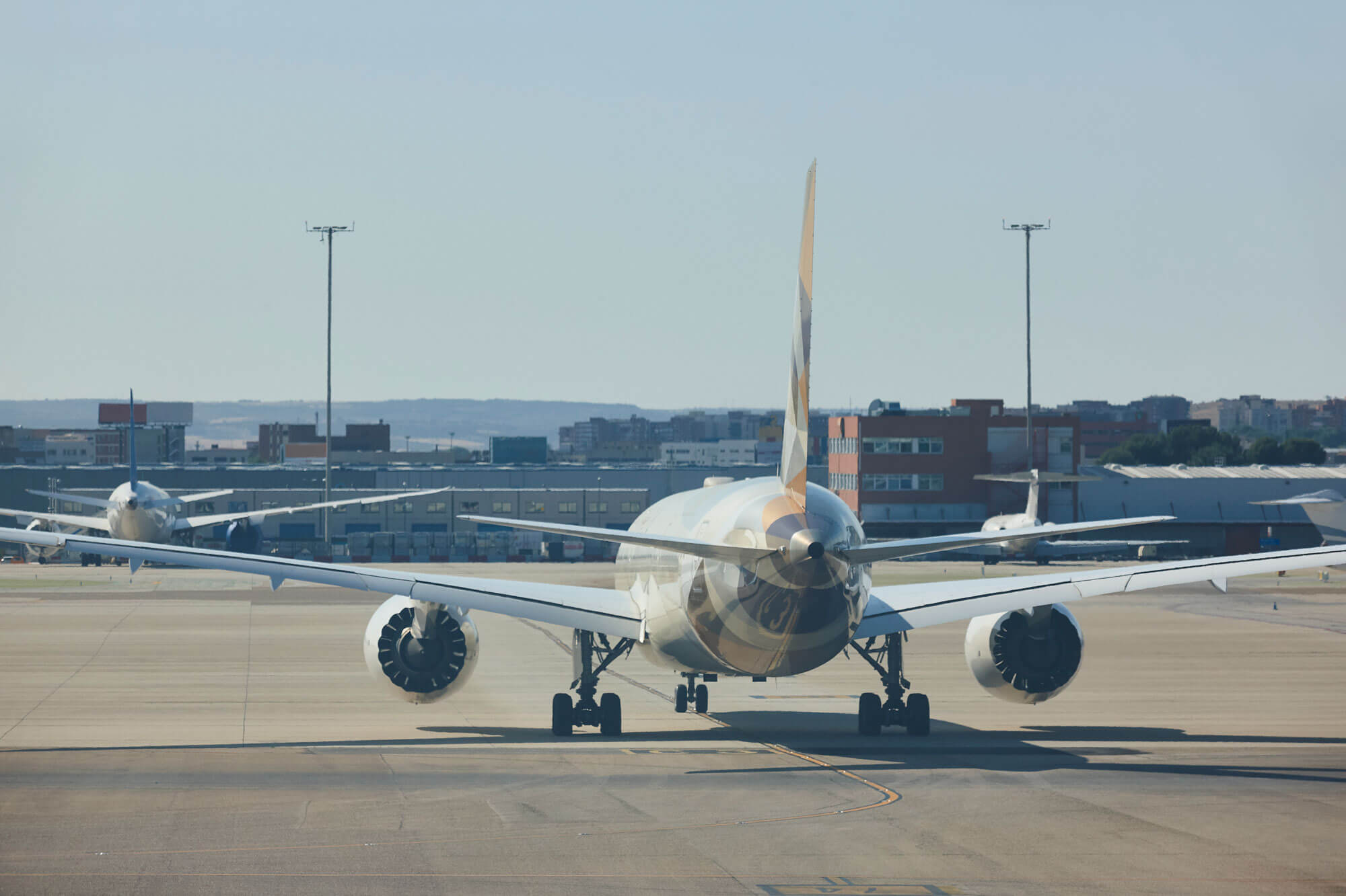 Airplane on the runway after landing at the airport