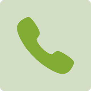 A green phone receiver icon is centered on a light green square background, representing communication and connectivity.