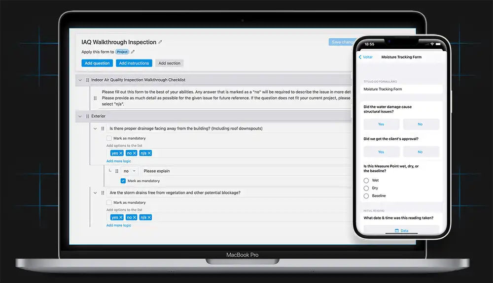 magic plan equipment placement interface for managing inspection and restoration workflows