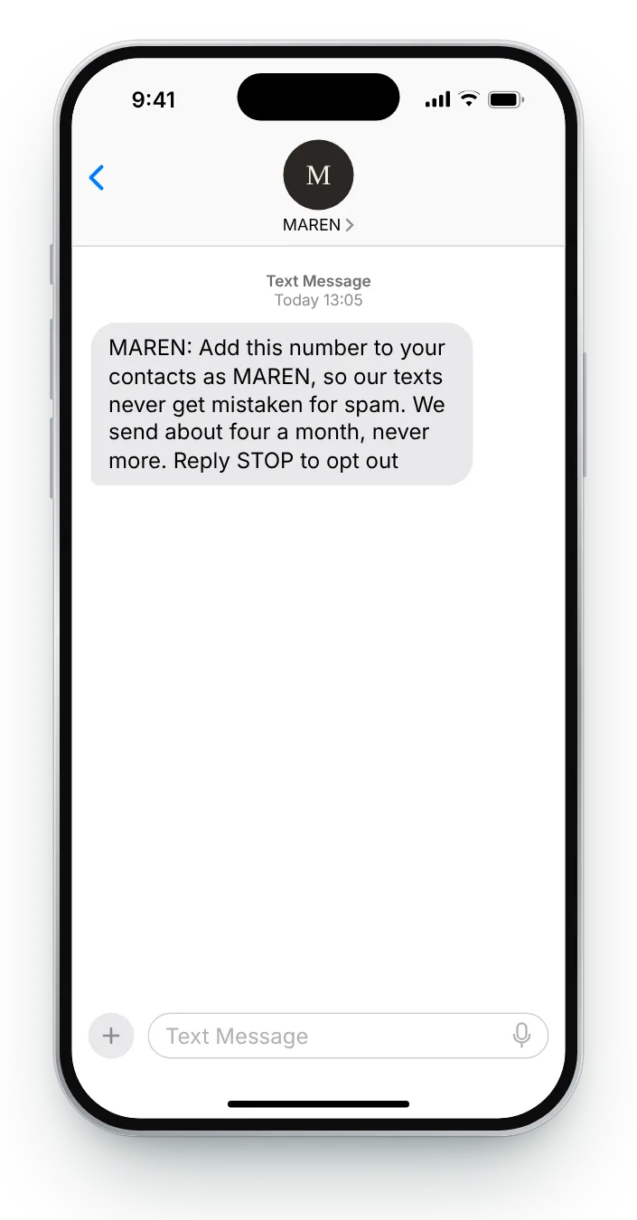 Ask to be saved as a contact first-week SMS on an iPhone