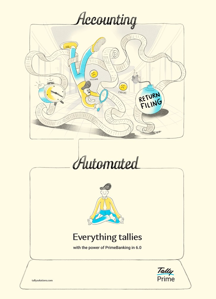 Tally corporate legacy modernization by BMEG, displaying a signature black-and-red color palette paired with custom raster-style illustrations across office art and brand merchandise.