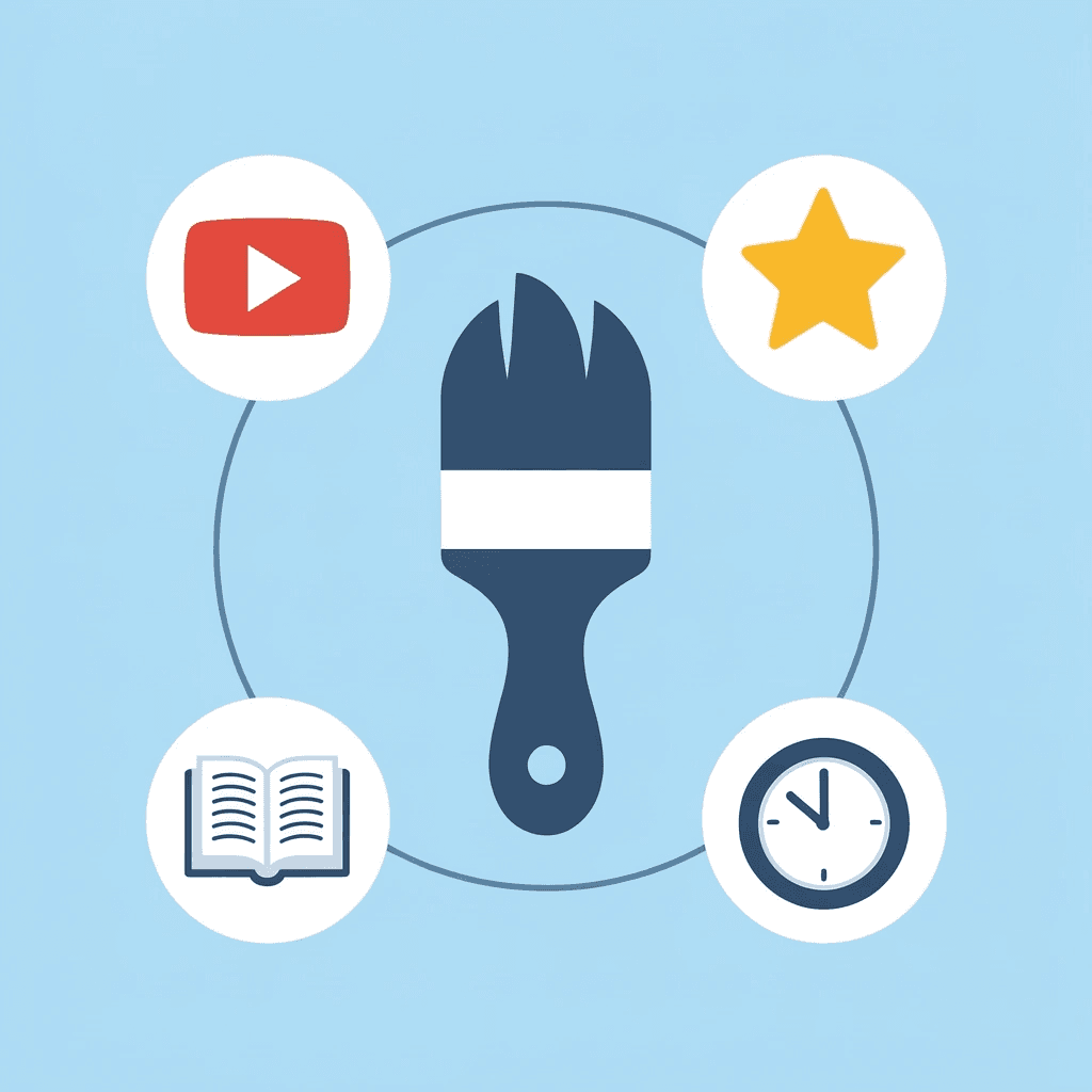 Central theme icon connected to four learning activities: art projects, songs, stories, and play