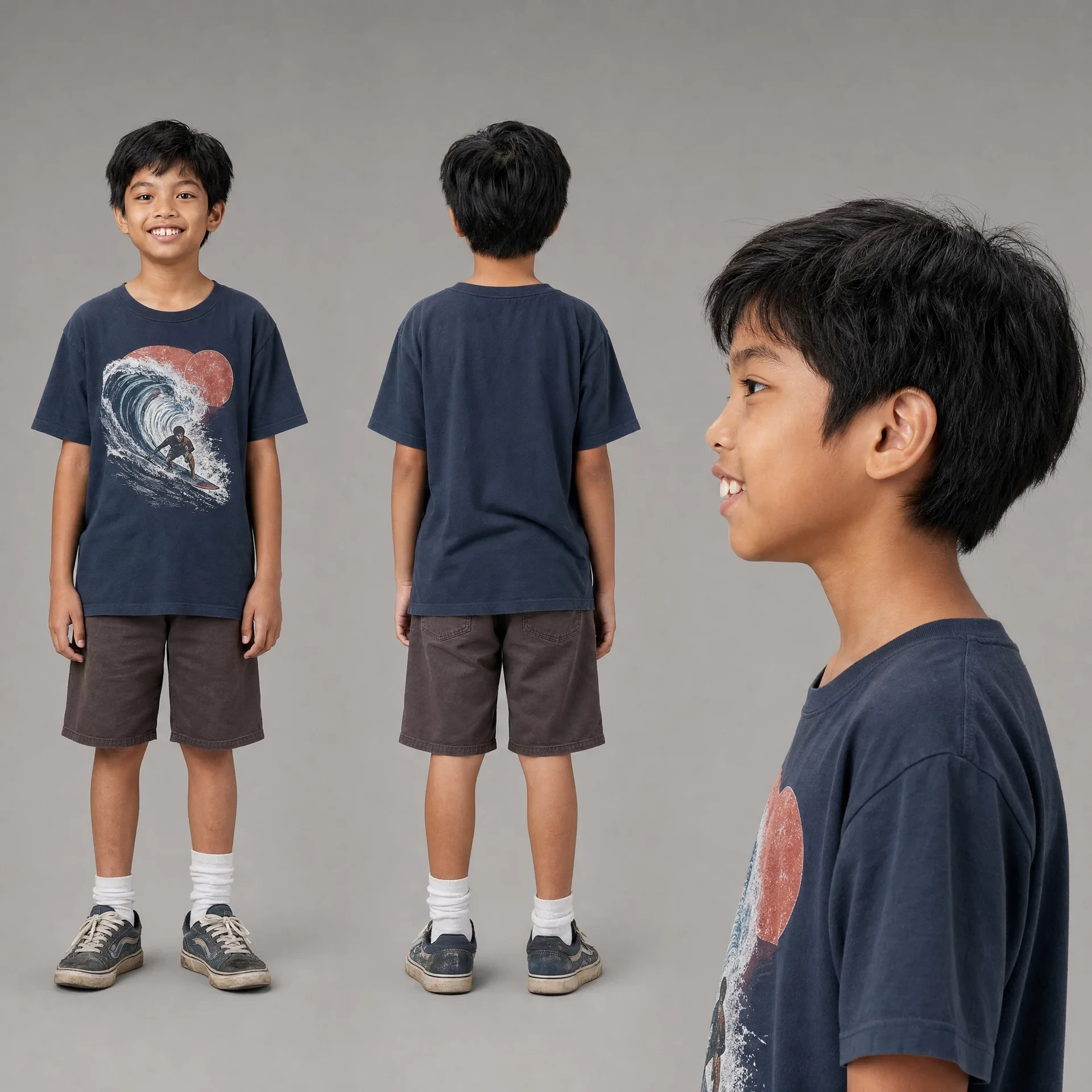 Character sheet for Adam, the son, showing front, back and profile
