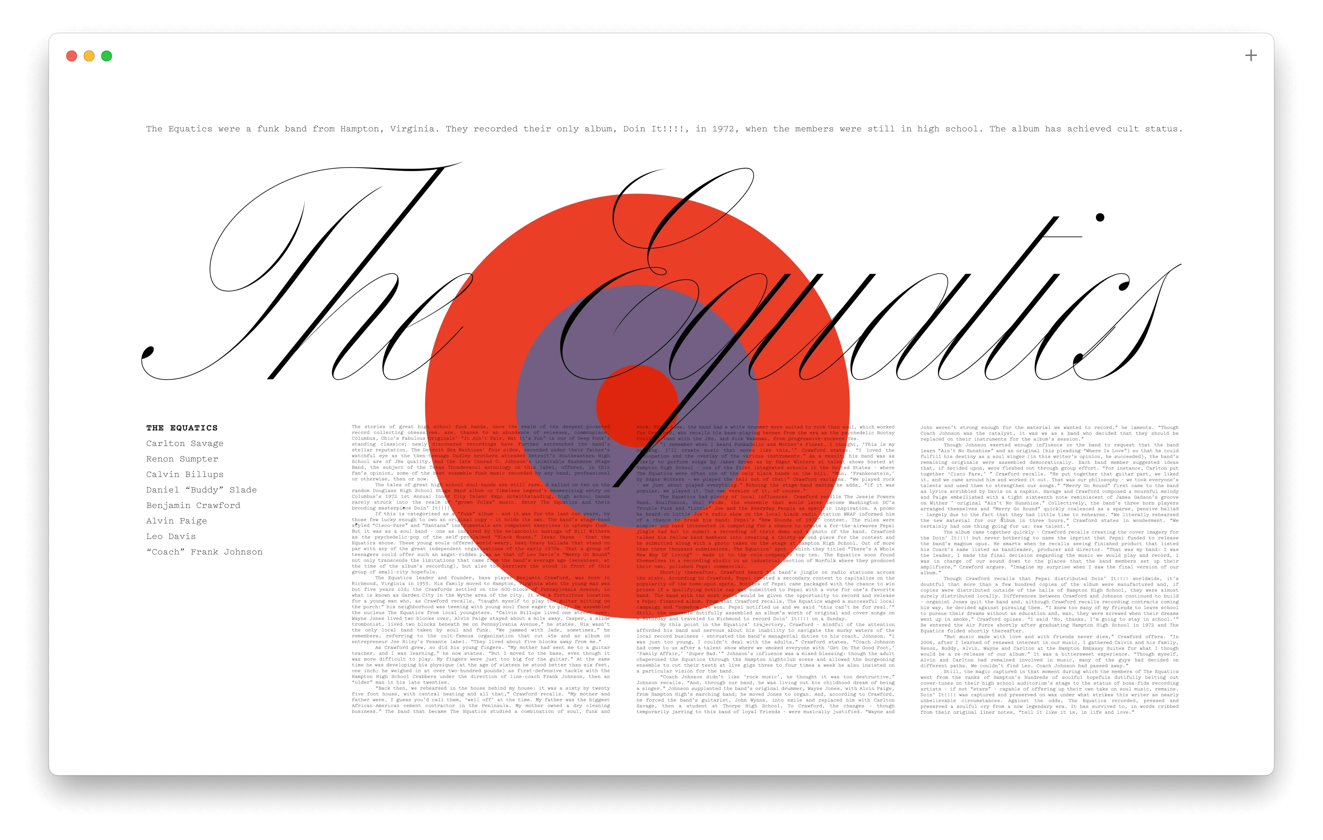 The Equatics, Tribute Landing Page