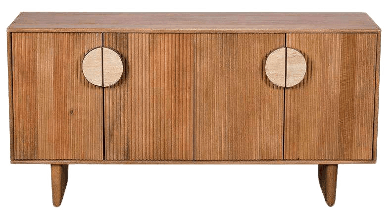 Modern wooden sideboard cabinet with vertical texture and round handles