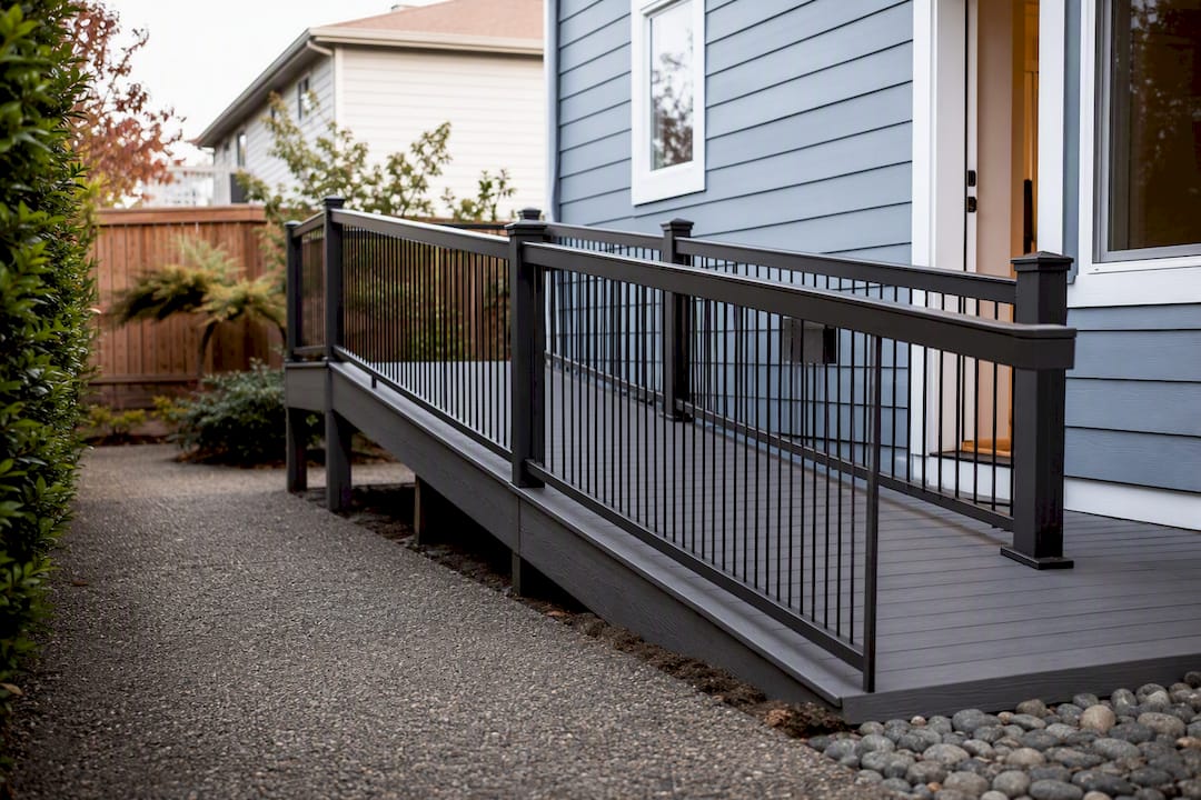 Gentle composite ramp with dual handrails