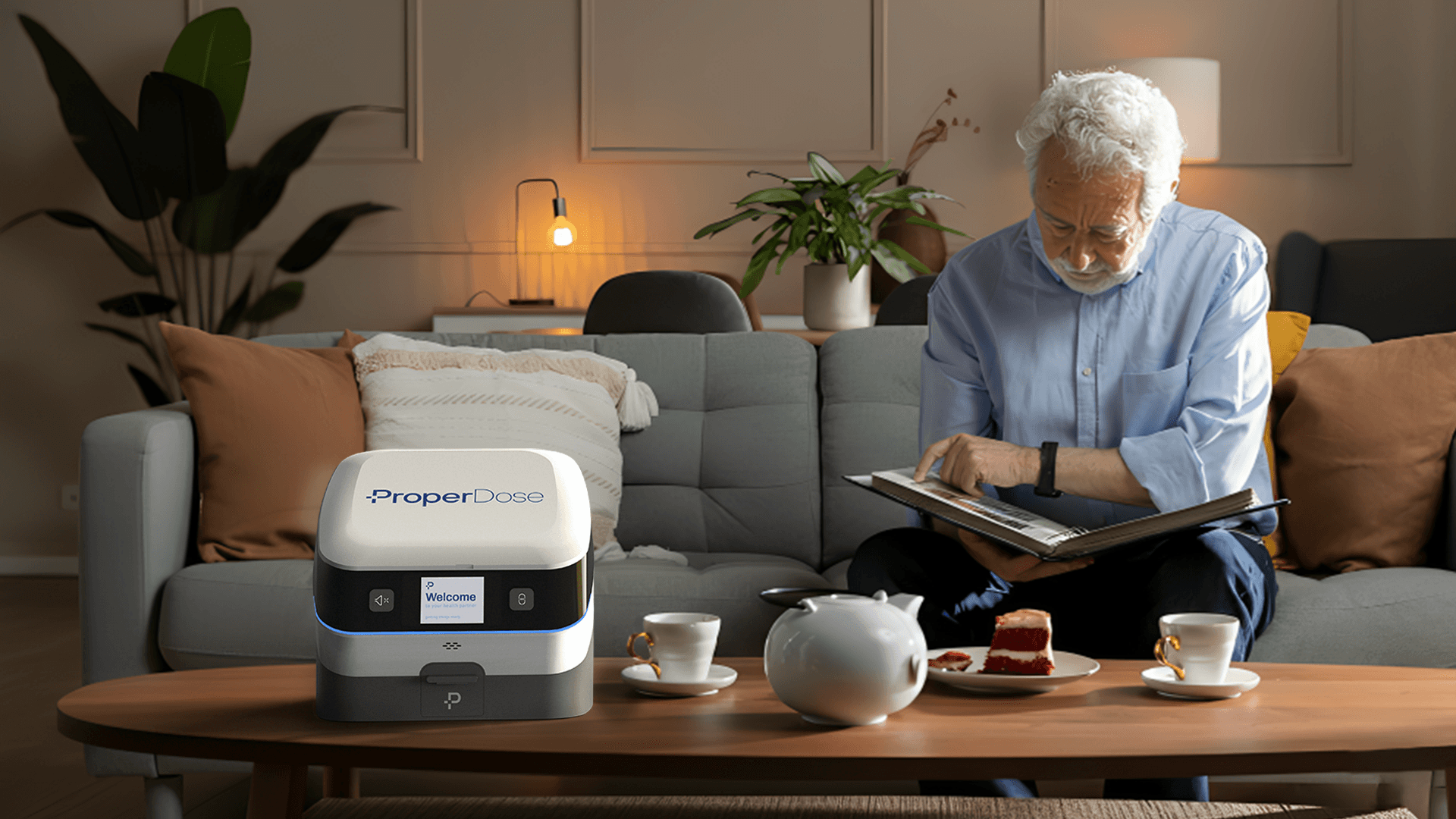 smart pill dispenser on the table demonstrating automated medication dispensing system for daily use