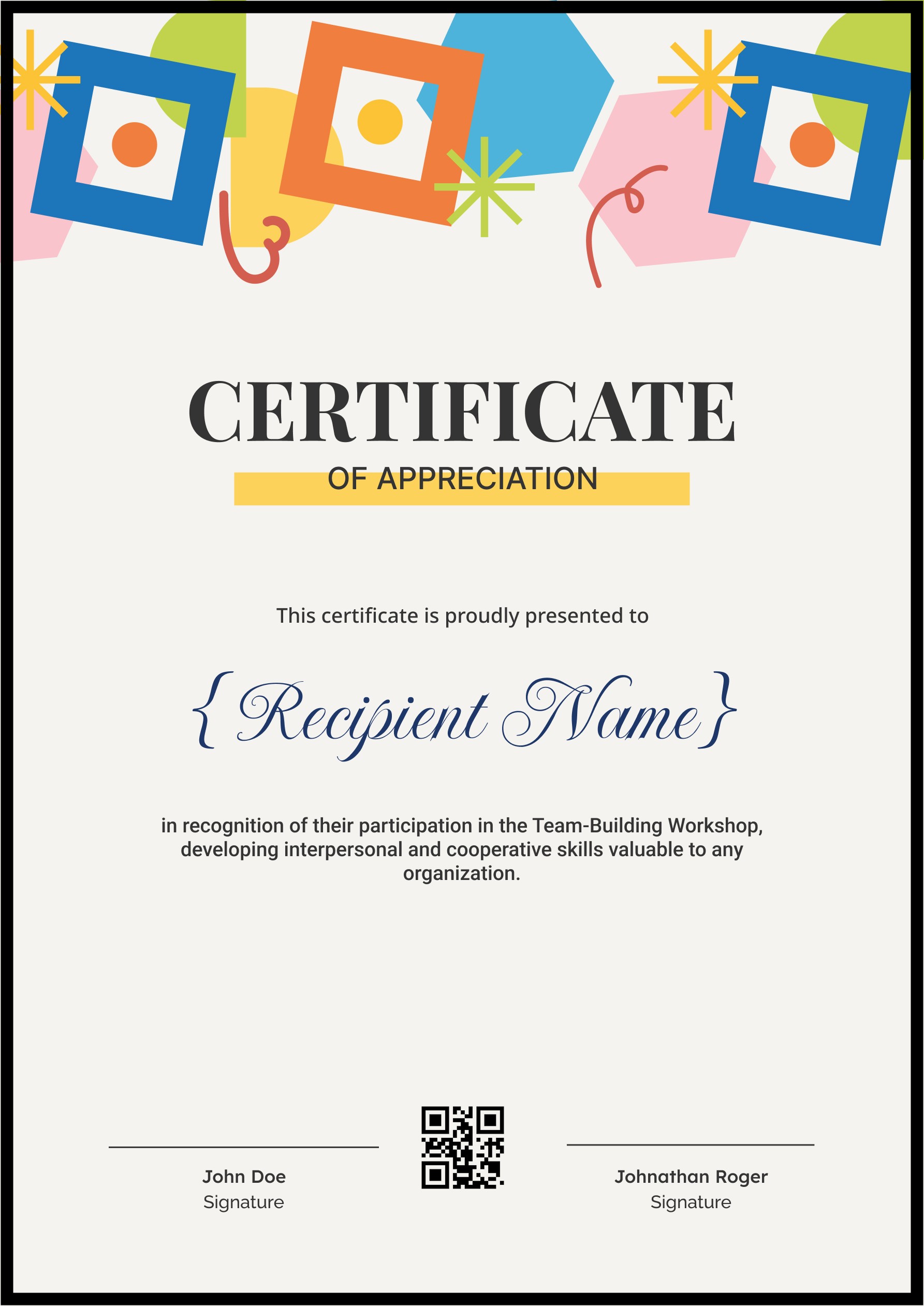 Wauld - Modern and lively worshop participation certificate template