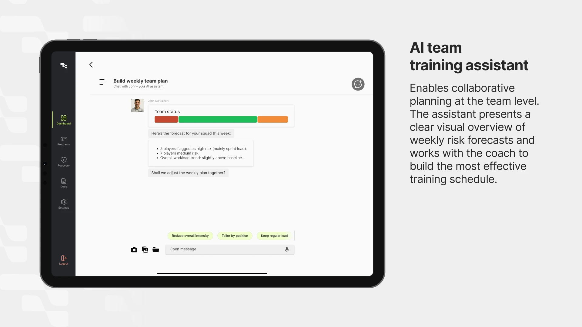 AI team training assistant screen